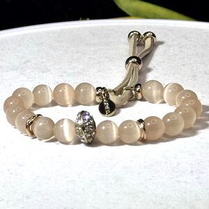 Express Crystal Glass Beads With Tan Pull Cord Slide Adjustable Bracelet NWOT